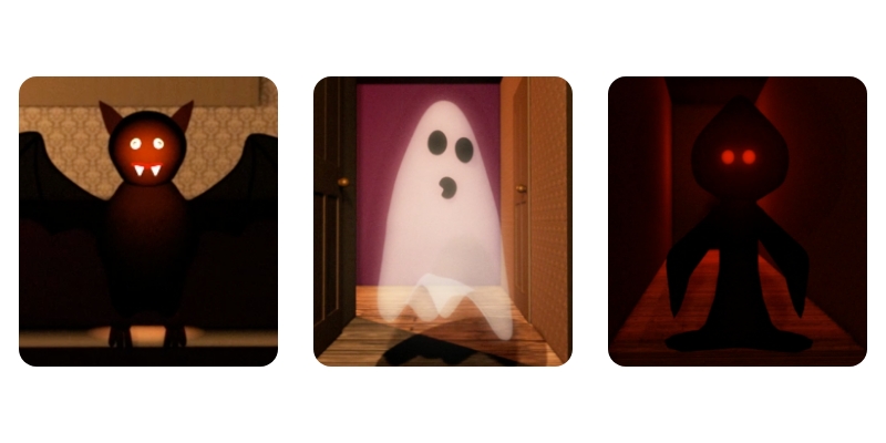 Image of a bat, ghost, and phantom.