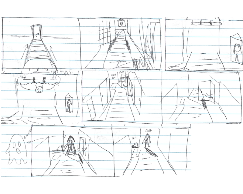Storyboards of the walktrhough of a haunted house. Version 1.