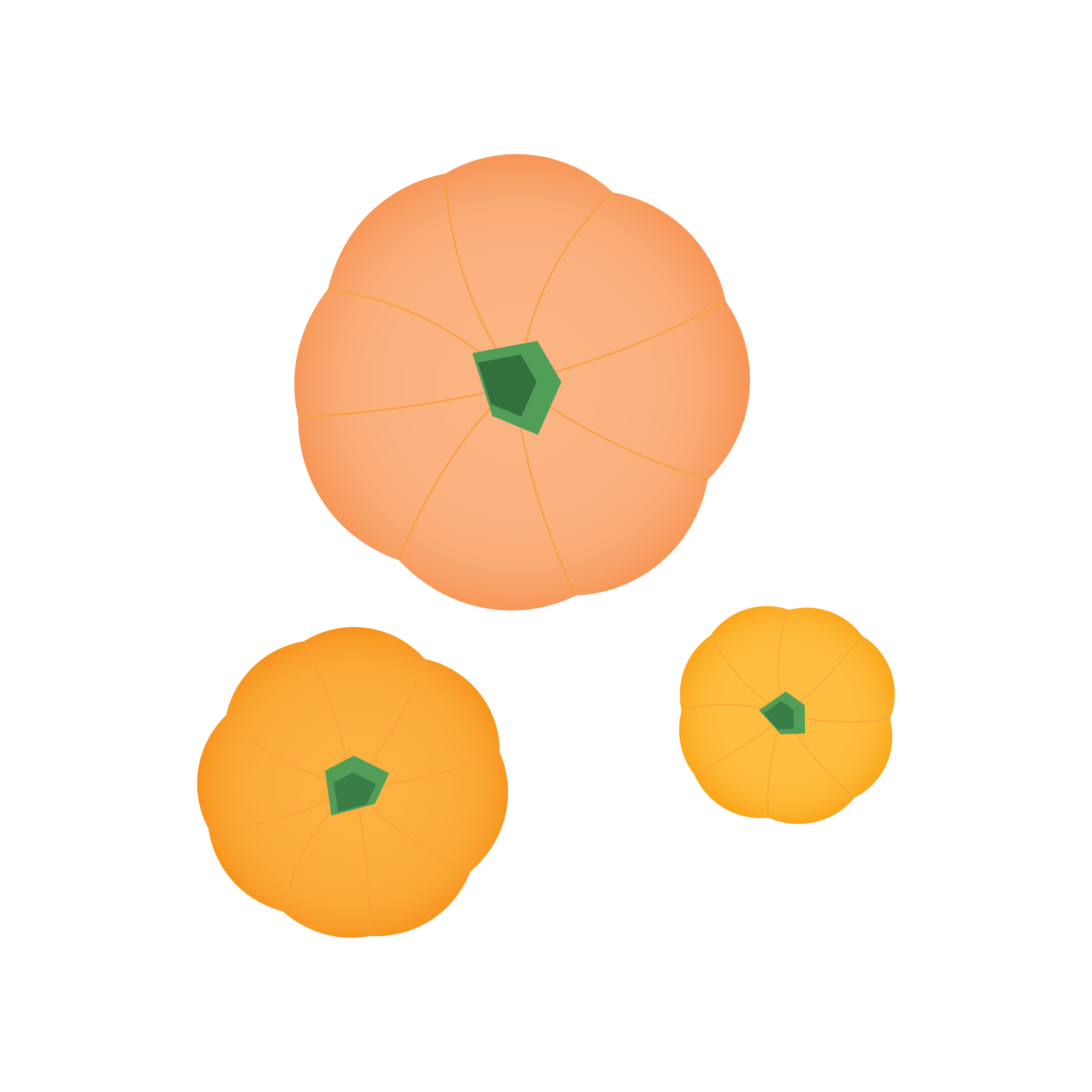 Top view of three pumkins.